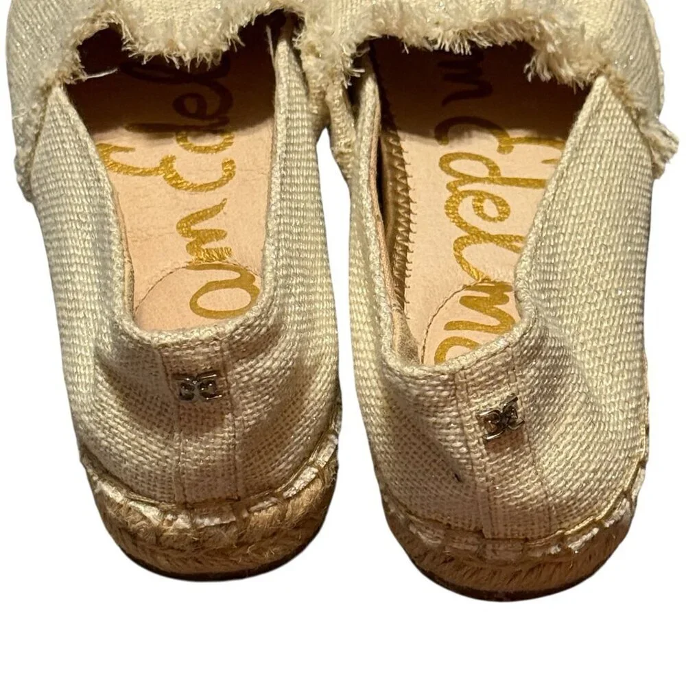 Womens Sam Edelman Espadrille Flats Beige & Black Frayed Edge Slip-On Size 7